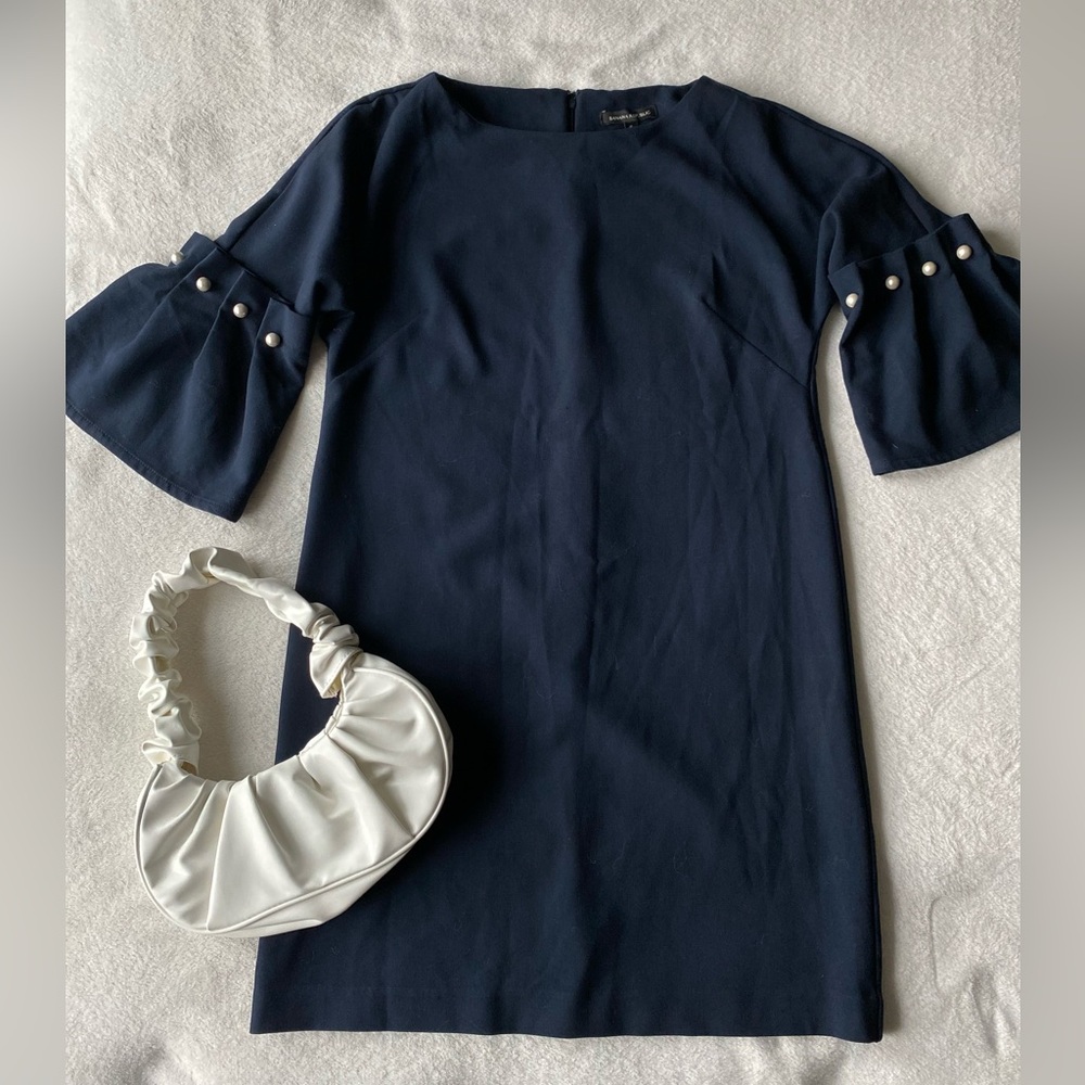 Banana Republic Navy Blue Pearl Sleeve Dress 6 Stretch Career Church